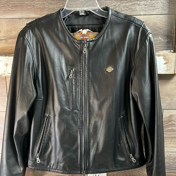 Harley Davidson Womens Leather Motorcycle Jacket Embroidered Logo Size XL Vtg - Picture 7 of 16